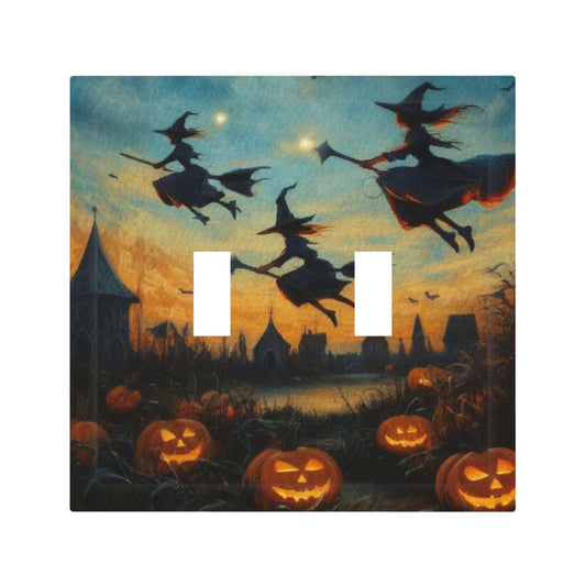 Decorative Art Light Switch Covers Halloween Sky 2 Gang Double Toggle Wall Plate Decorative Switchcover Electrical Switchplate for Home Decor