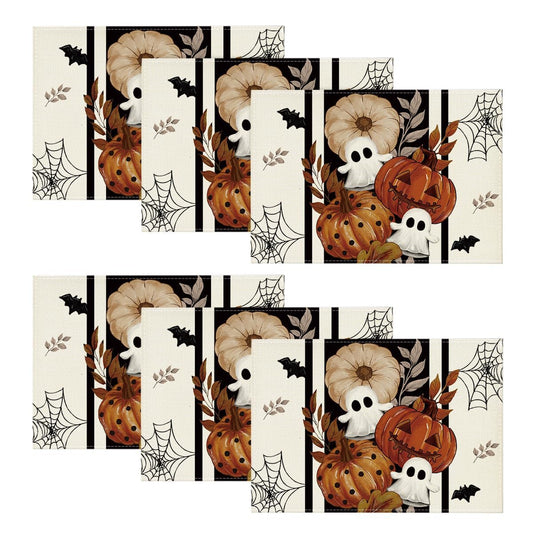 Artoid Mode Spider Web Ghost Spooky Halloween Placemats Set of 6, 12x18 Inch Stripes Seasonal Table Mats for Party Kitchen Dining Decoration