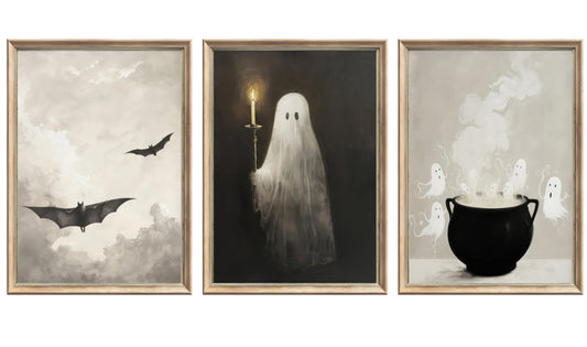 Halloween Wall Art Vintage Halloween Ghosts Painting Wall Decor Funny Gothic Pictures Prints Ghost Bat Spider Spooky Gothic Wall Art for Living Room Bedroom 12x16 Inch