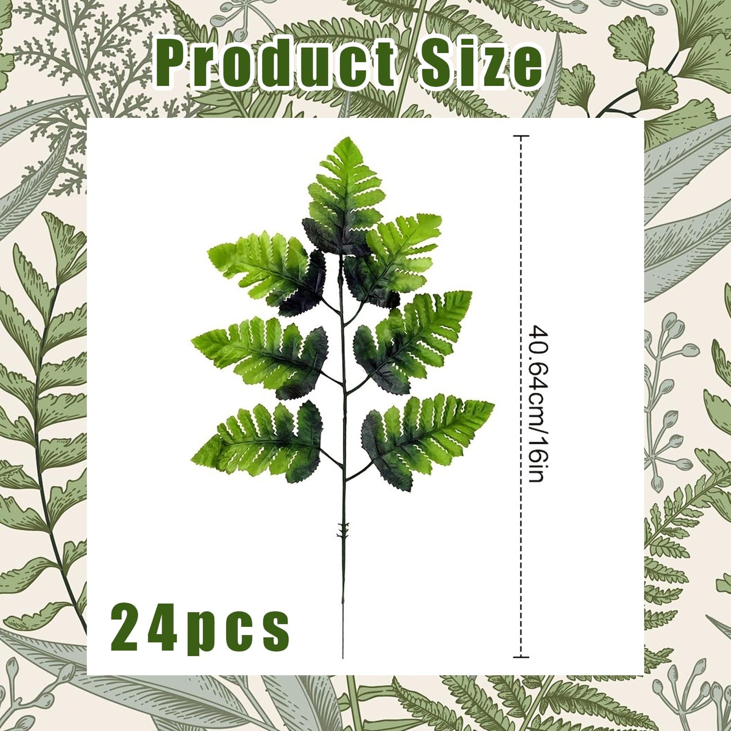 hhdatc 24PCS Artificial Silk Fern Leaves (16-Inch) Realistic Leather Leaf Fronds for Wedding Bouquets & Home Floral Décor