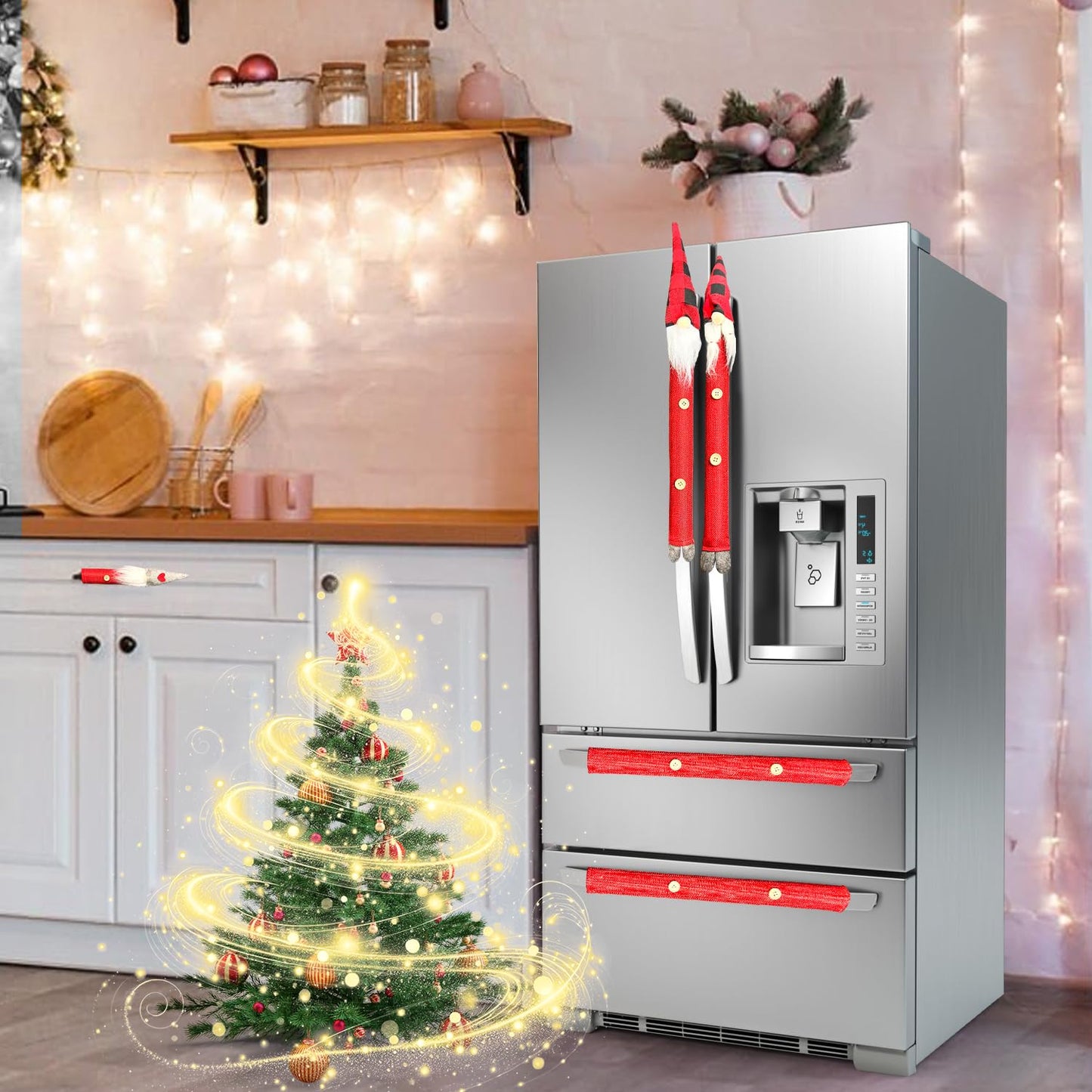 Christmas Refrigerator Handle Covers Adorable Swedish Tome Gnome Kitchen Appliance Handle Covers Microwave Oven Dishwasher Decors Fridge Door Handle Covers Xmas Home Decorations Party Favor Supplies