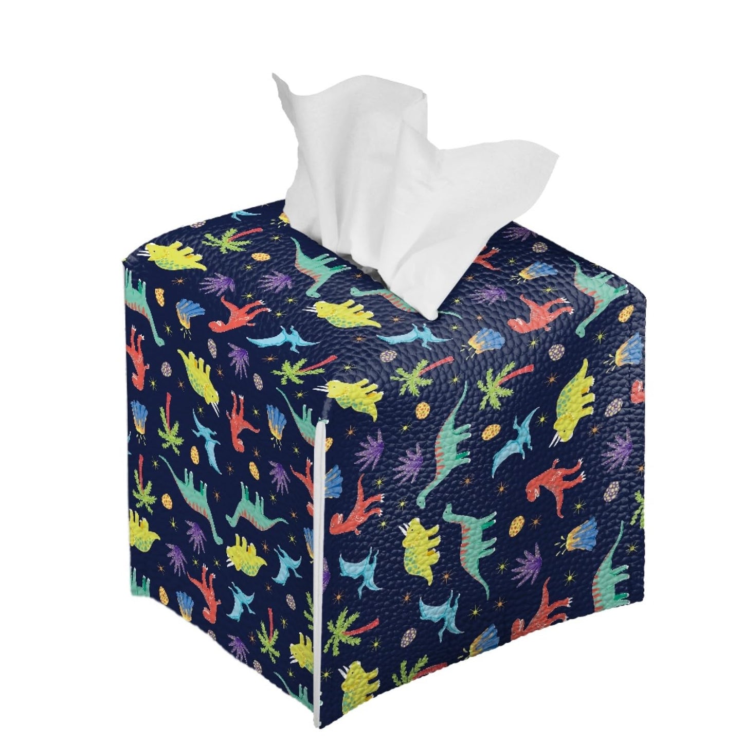 AFPANQZ Cartoon Dinosaur Tissue Box Covers Square Tissue Box Holder Organizers Leather PU Facial Paper Holder Case for Bathroom Night Stand Kids Room Decoration