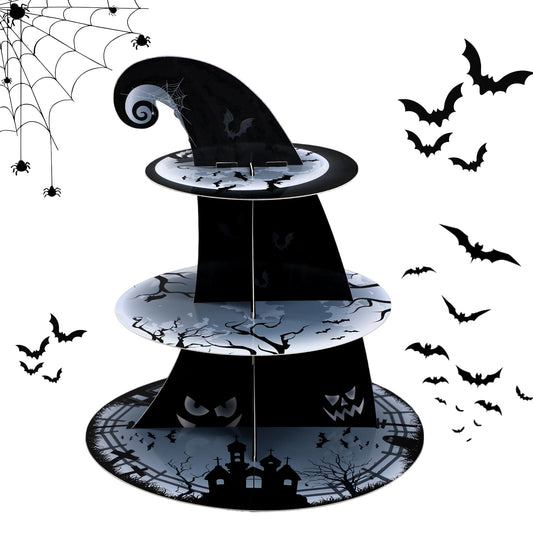 Zopeal 3 Tier Halloween Cupcake Stand The Nightmare Cardboard Cake Stand Tower Pumpkin Bat Scary Party Cupcake Serving Tray Dessert Tower for Halloween Carnival Party Decoration Supplies