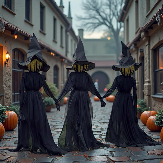 Halloween Witch Decorations Outdoor -Set of 3 Light Up Holding Hands Screaming Witches with Stakes,Sound-Activated Sensor Waterproof Life Size Scary Decor for Home Outside Yard Lawn Garden Party
