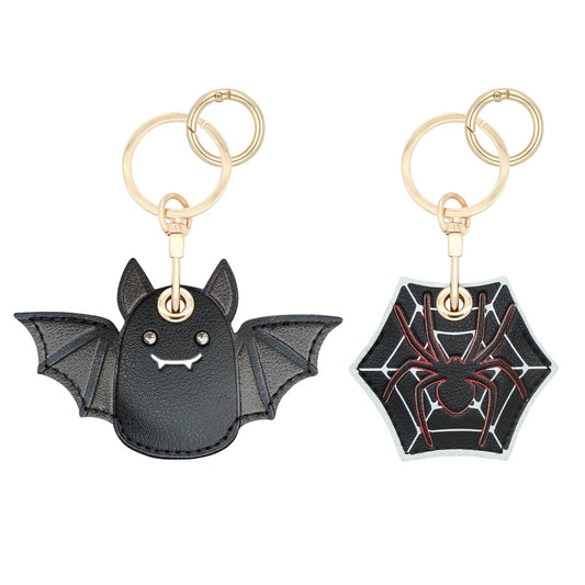 XEEWEN 2 Pack Hidden Keychain Holder for Airtag 2nd & 1st - Cute Leather Key Ring Case Cover - Black Spider & Bat
