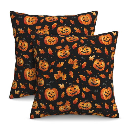 Famame Decorative Pillow Covers Set of 2 Halloween Scary Pumpkins Leaves Throw Pillows Cover 18x18 inch Square Pillowcase Couch Cushion Cases for Sofa Living Room Bedroom Home Decor