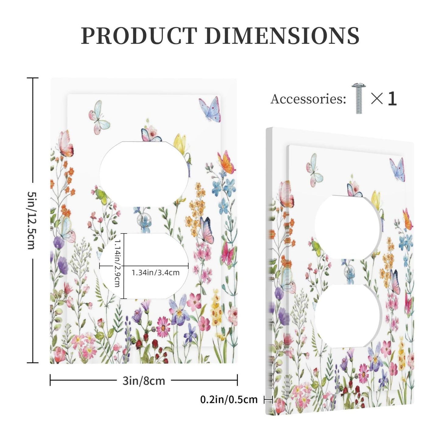 Boho Butterfly Wild Flower Floral Garden 1 Gang Outlet Plate Decorative Single Duplex Wall Plate Covers unique Electrical Receptacle Light Switch Cover Art Faceplate Switchplate for Living Room Decor