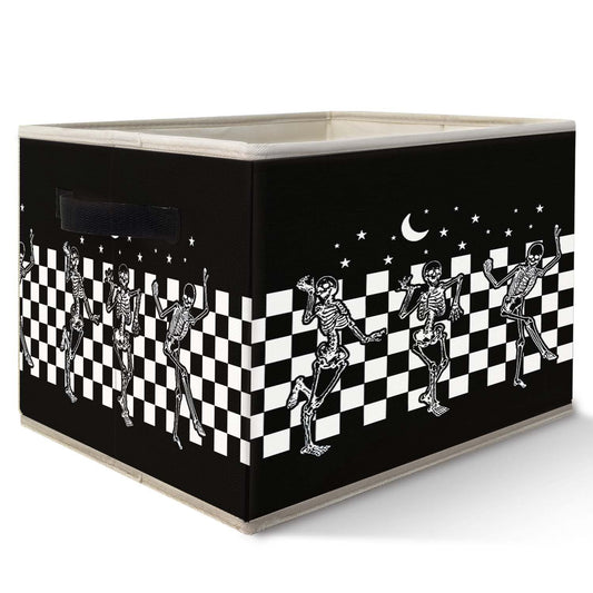 Likjad Halloween Gothic Skeleton Storage Bins Basket, Black and White Checkered Funny Gothic Collapsible Fabric Storage Box Organizer Toybox for Bedroom Bathroom Clothes Books Toys