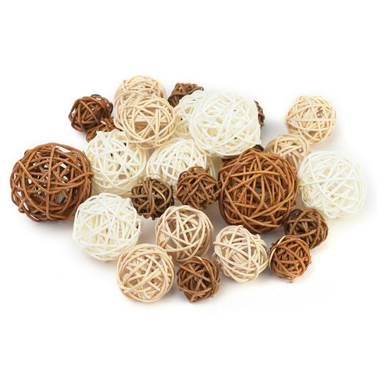 Taopk Ensk 27PCS Woven Rattan Decorative Balls, 2.4" Wicker Orbs for Bowl Centerpieces & Vase Fillers, Neutral Brown & White Decorative Spheres for Coffee Table Tray, Home Wedding Decoration