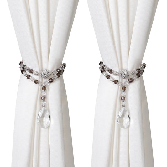SUQ I OME 1 Pair of Luxury Crystal Beaded Magnetic Curtain Tieback and Holdback Curtain Clips Curtain Buckle Curtain Holder Blingbling Curtain Holdbacks for Drapes,Gray