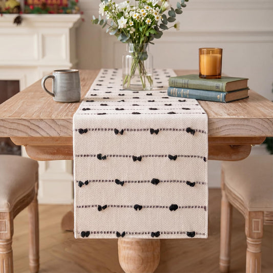 Artoid Mode Black Boho Farmhouse Cotton Woven Table Runner, Seasonal Halloween Kitchen Dining Table Decoration for Home Party Decor 12x72 Inch