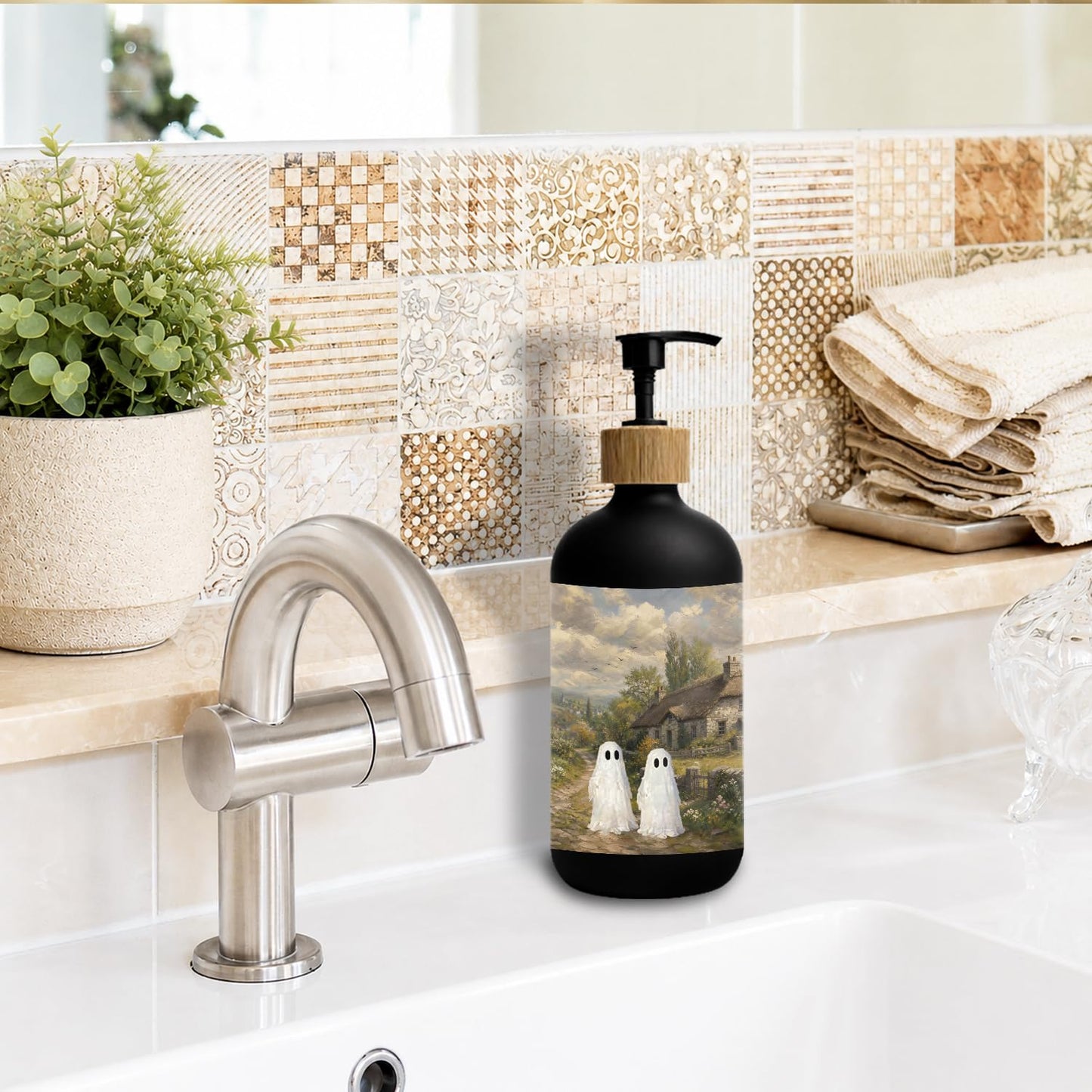 Stelloriellea Rustic Ghost Halloween Glass Soap Dispenser with Pump