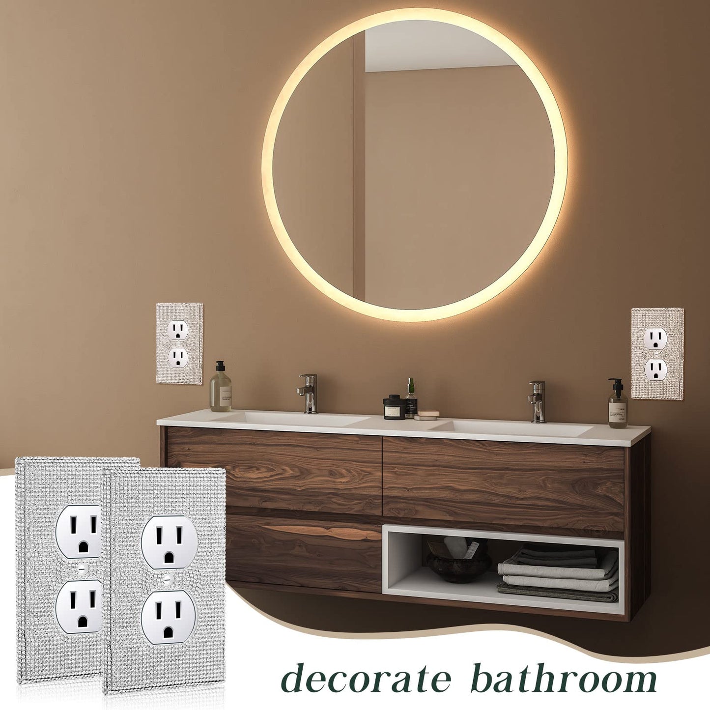 Kathfly 10 Pcs Silver Rhinestone Outlet Covers, Bling Decorative Wall Plates for Electrical Outlets, Glitter Socket Covers with Screws, Glam Outlet Wall Plates for Bedroom Bathroom Home Decor