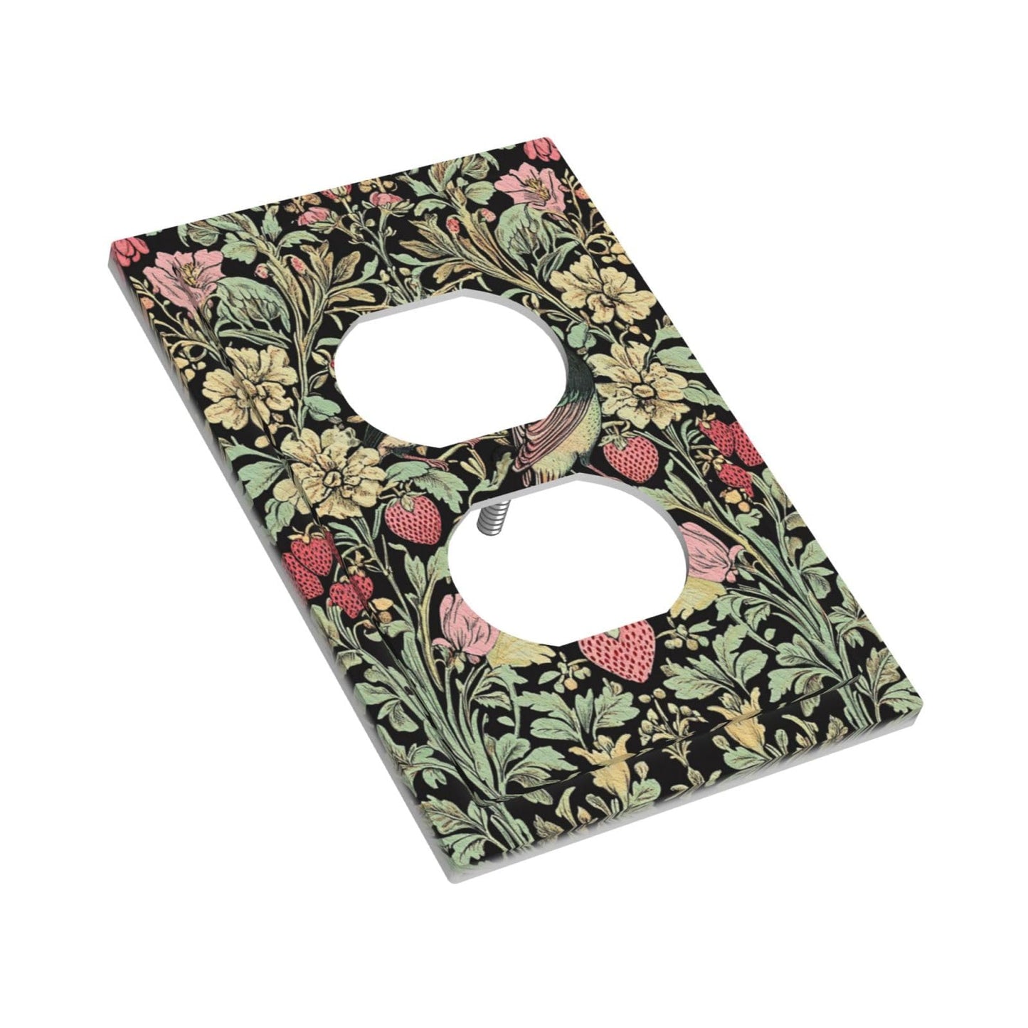 VGHOKO Decorative Outlet Covers with Retro Floral Birds & Strawberries William Morris Style Design 1 Gang Duplex Light Switch Cover Plate Unique Wall Plates Switchplate Cover for Victorian Home Decor