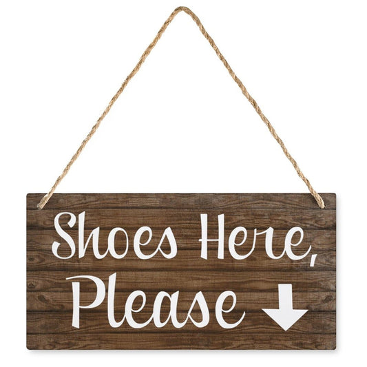 Wood Decor Sign Shoes Here Please Arrow Wood Door Sign Retro Wooden Public Decorative Hanging Sign For Home Door Fence Vintage Wall Plaques Decoration 12X6In