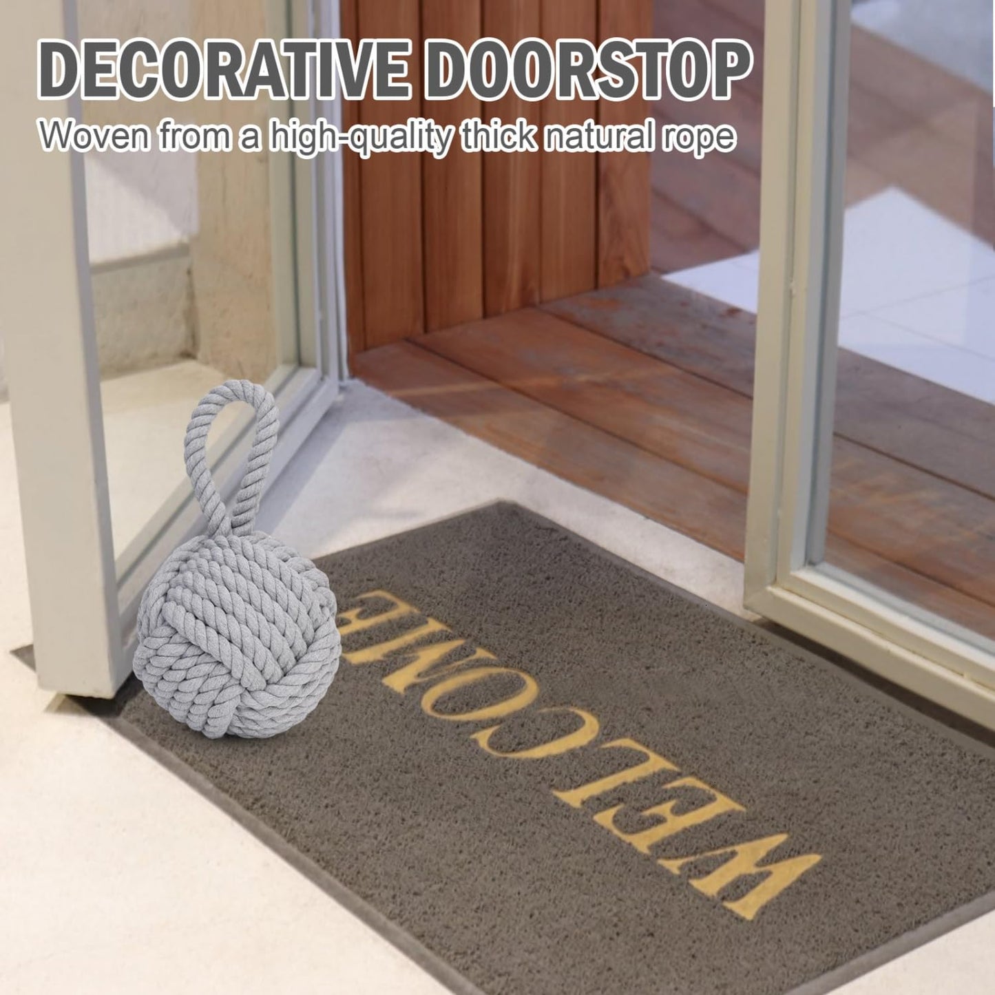 Pomeat Nautical Decorative Door Stopper with Rope Weighted Base - Heavy Duty Door Stop for Home Window Wedge - 6" (Grey)