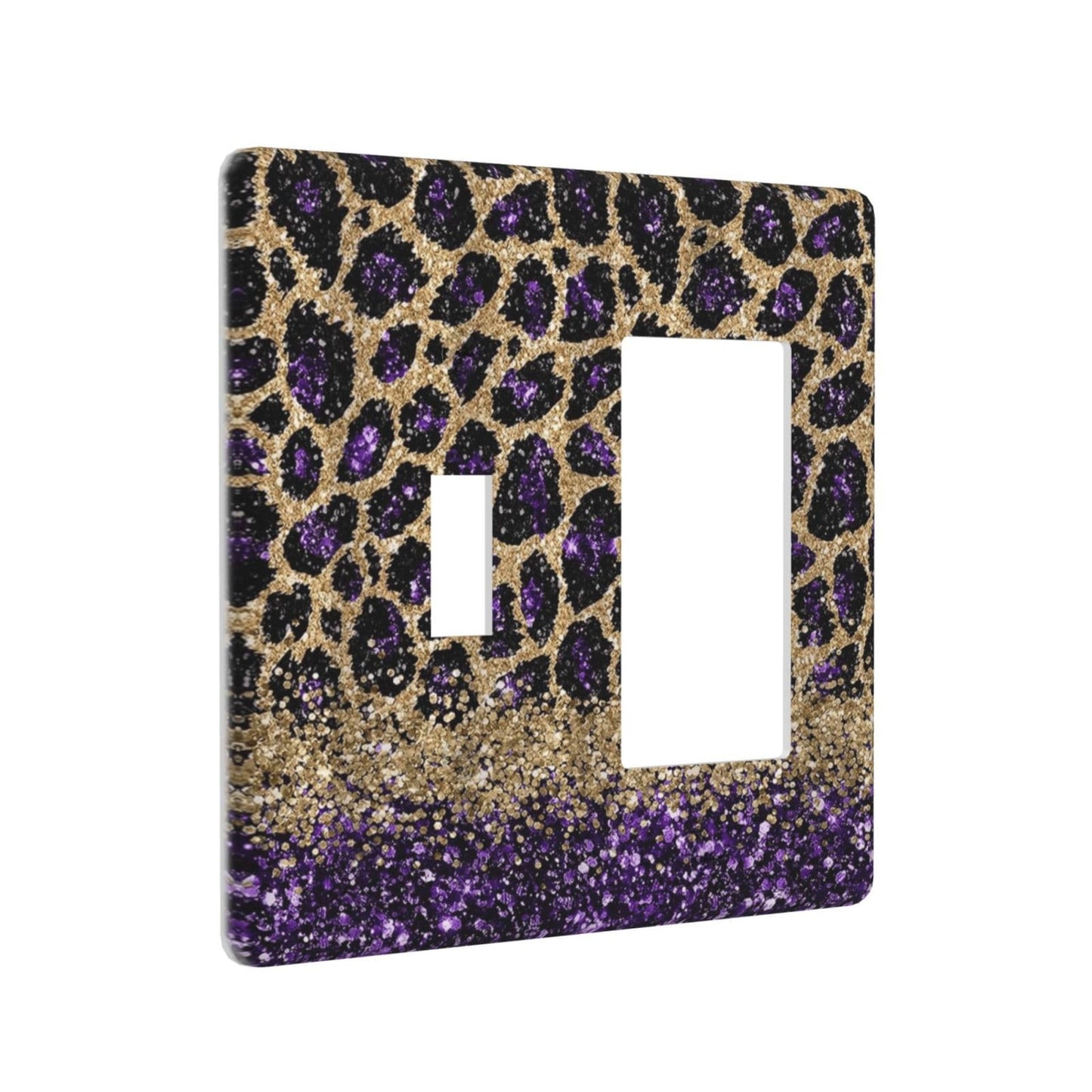 Purple Leopard Glitter Print Wild Animal Skin Texture Outlet Covers 1 Toggle 1 Rocker Combination Decorative Wall Plate Electrical Switch Plates Light Switch Cover Plate for Bedroom Living Room Decor