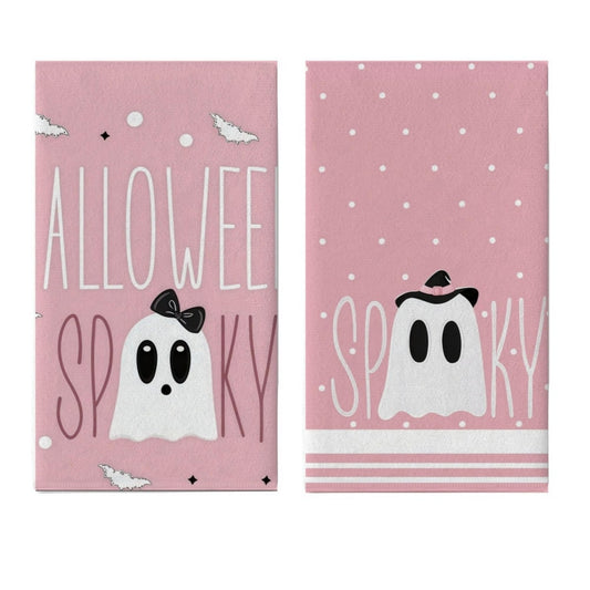 Cxtoweley Pink Ghost Decor Kitchen Towels Set of 2-18x26 Inch Halloween Dish Towels, Cute Spooky Polyester Towels for Bathroom & Farmhouse Decor