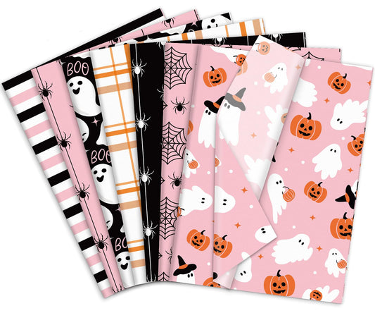 Whaline 105 Sheets Halloween Tissue Papers 7 Designs Pink Orange Black Wrapping Paper Ghost Pumpkin Spider Web Decorative Art Paper for DIY Crafts, 14 x 20 Inch