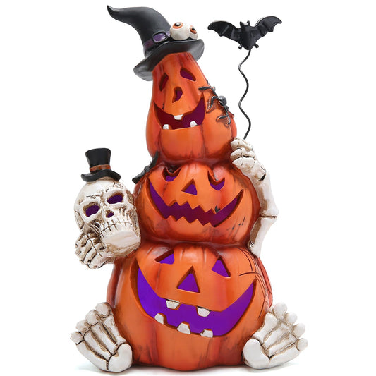 Hodao Halloween Pumpkin Decorations with Light Handmade Pumpkin Ornaments for Halloween Decor Fall Thanksgiving Tabletop Decorations Indoor Outdoor Porch Decor, Orange