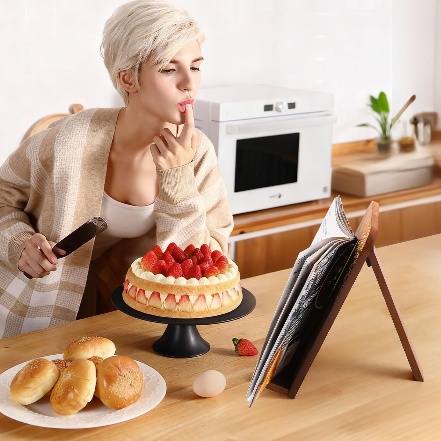Beautiful Cookbook Stand for Kitchen Counter - Solid Wood Recipe Book Holder with Adjustable Design - Keeps Books Open for Convenient Cooking - Enhances Any Kitchen Decor