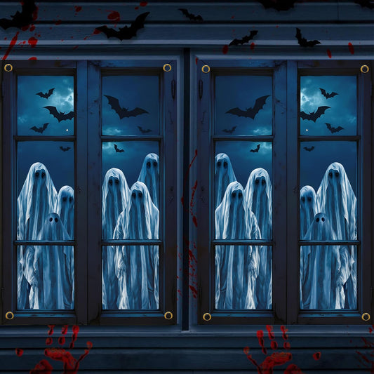 2 Pcs Scary Halloween Ghost Window Decorations - Horror Theme Window Poster for Indoor Outdoor Party Decor, 32x47 inch (Ghost A)