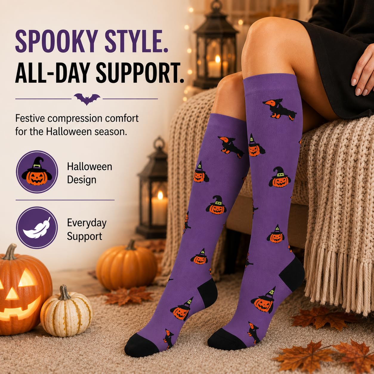 Aoliks Halloween Compression Socks for Women & Men,Best Support for Nurses, Running, Flying