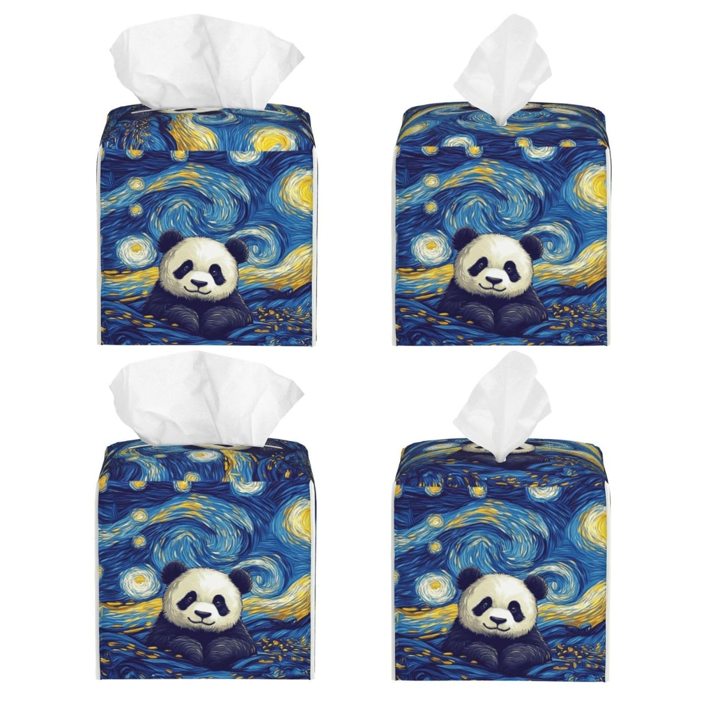 Panda Swirling Stars Tissue Box Cover Square, Waterproof Leather Tissue Box Holder Portable Dispenser Modern Home Decoration for Bathroom Car Nightstand Vanity
