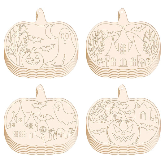 Pumpkin Wood Cutouts-24Pcs Halloween Painting Crafts for Kids DIY Halloween Unfinished Pumpkin Hanging Wooden Ornaments