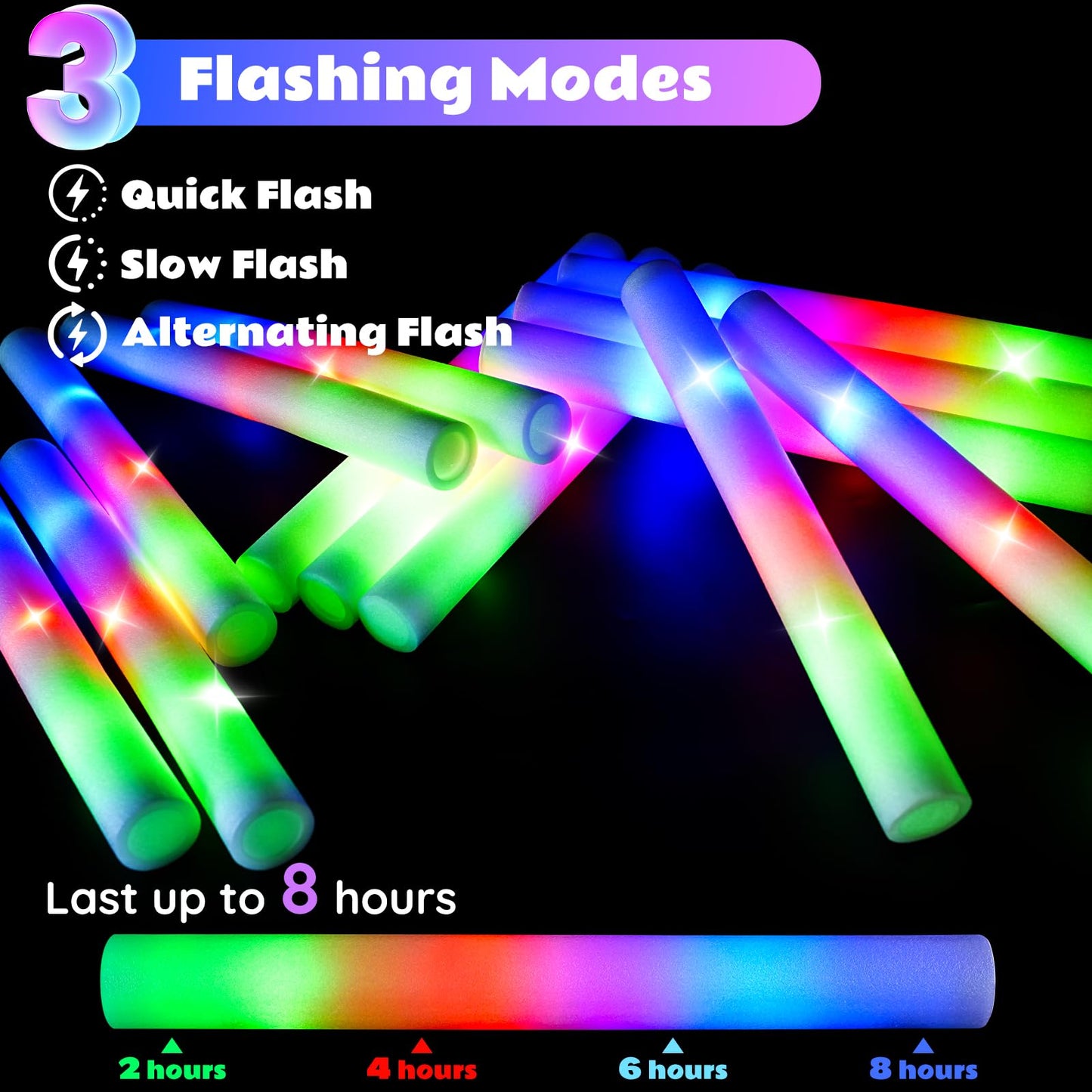 SHQDD 235PCS Foam Glow Sticks Bulk, Light up in the Dark Party Supplies with 3 Colorful Flashing Modes, Glow Party Pack for Wedding, Birthday, Concert, New Year, Halloween, Christmas,Carnival
