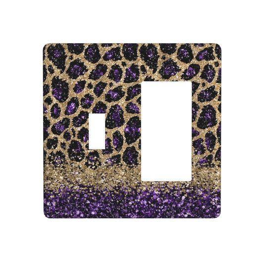 Purple Leopard Glitter Print Wild Animal Skin Texture Outlet Covers 1 Toggle 1 Rocker Combination Decorative Wall Plate Electrical Switch Plates Light Switch Cover Plate for Bedroom Living Room Decor