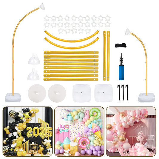 OurWarm 8.2FT & 6FT Gold Balloon Arch Kit, Free Bending Top Balloon Arch Stand With Base for Floor, Half Arch for Wedding Birthday Party Baby Shower Halloween Decorations