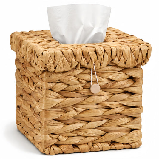 BrightRow Wicker Tissue Box Cover with Scalloped Lid 6 x 6 x 6 Inch Square Rattan Tissue Box Holder with Turn Over Top for Facial Napkins Boho Decorative Boxes on Table and Bathroom