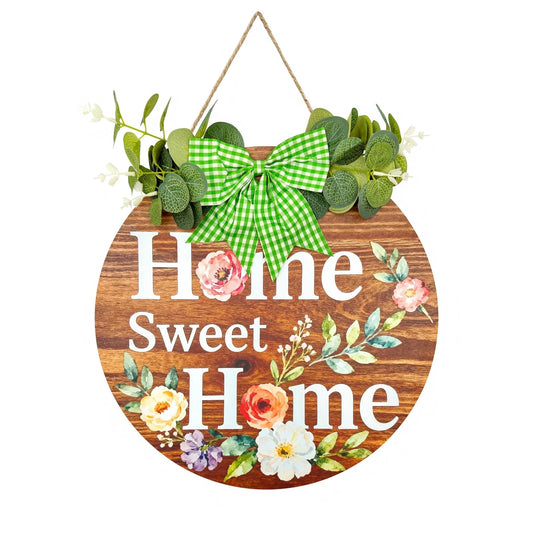 DOUSUI Home Sweet Home Wooden Welcome Sign for Front Door Decor Sign Hanging Home Porch Wall Decor Home Sweet Home Porch Wall Sign with Bow-Knot Wreath Gift for Entryway Porch Front Door(Brown)