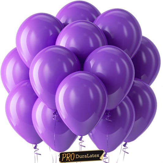 Bezente Pro Duralatex Purple Balloons - 100 Pack 12 inch Extra-Thick Purple Balloons for Long-Lasting Professional Party Decorations, Large Wedding Graduation Halloween Birthday Party