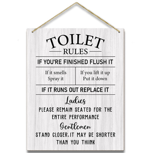 Toilet Wooden Sign, Housewarming Gift For Women Men Coworker Friend, Funny Toilet Rules Sign Back Of Toilet Decor Bathroom Decor Wall Art Decorations For Home Wall Sign Hanging Sign -08