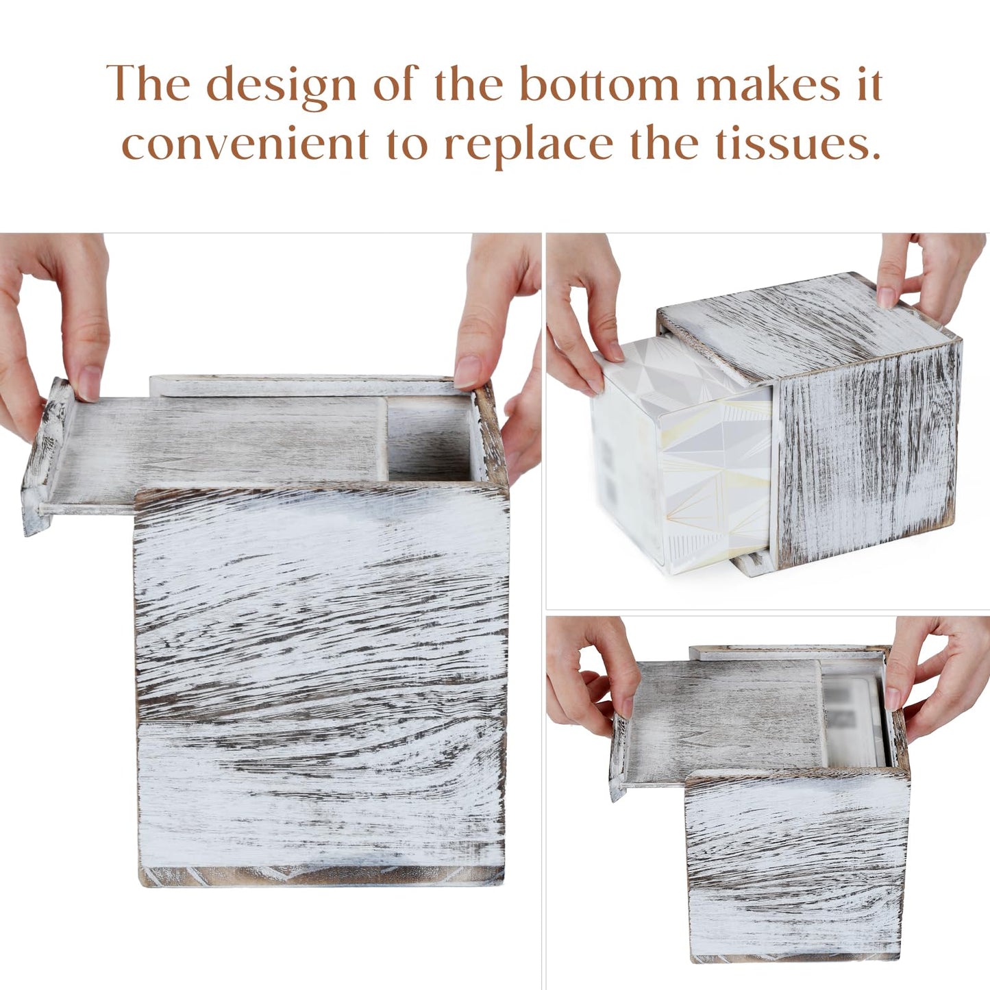 Wood Tissue Box Cover, Square Bless You Tissue Holder, Decorative Tissue Dispenser for Bathroom, Living Room, Dining Table, 5.3" L x 5.3" W x 6.1" H