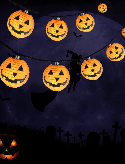 Adirxon Charming Halloween Christmas Pumpkin Lantern Lights, 12ft 20 LED UL Certified String Lights, Unique Fabric Jack o' Lanterns for a Whimsical Indoor & Outdoor Party Glow