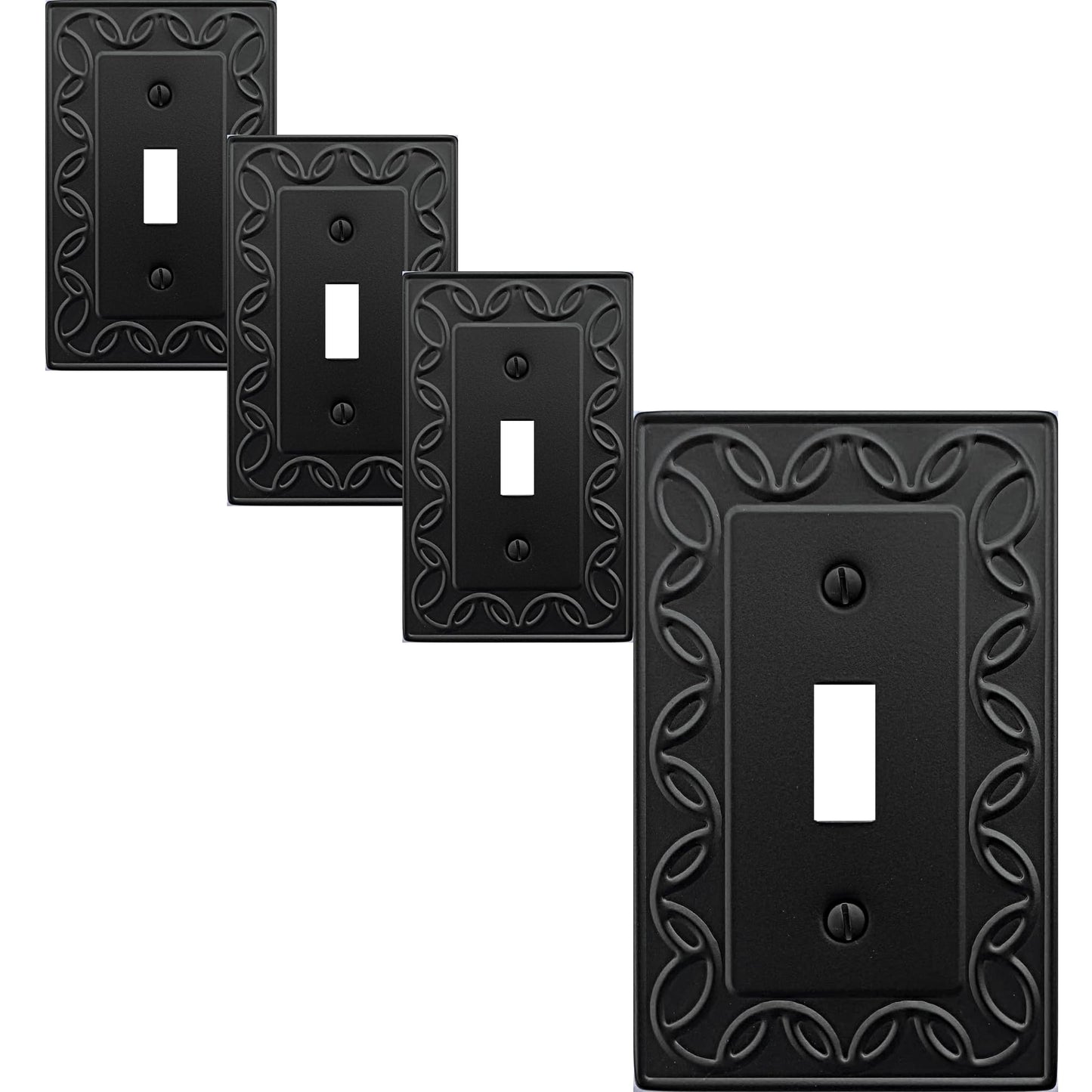 OKAWYC Single Duplex Outlet Cover Plate, 4-Pack Black NovaBloom Metal Wall Plate 1 Gang, Light Switch Cover, for Receptacle Light Switch, Switch Cover Decorative Wallplate, Durable