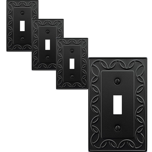OKAWYC Single Duplex Outlet Cover Plate, 4-Pack Black NovaBloom Metal Wall Plate 1 Gang, Light Switch Cover, for Receptacle Light Switch, Switch Cover Decorative Wallplate, Durable