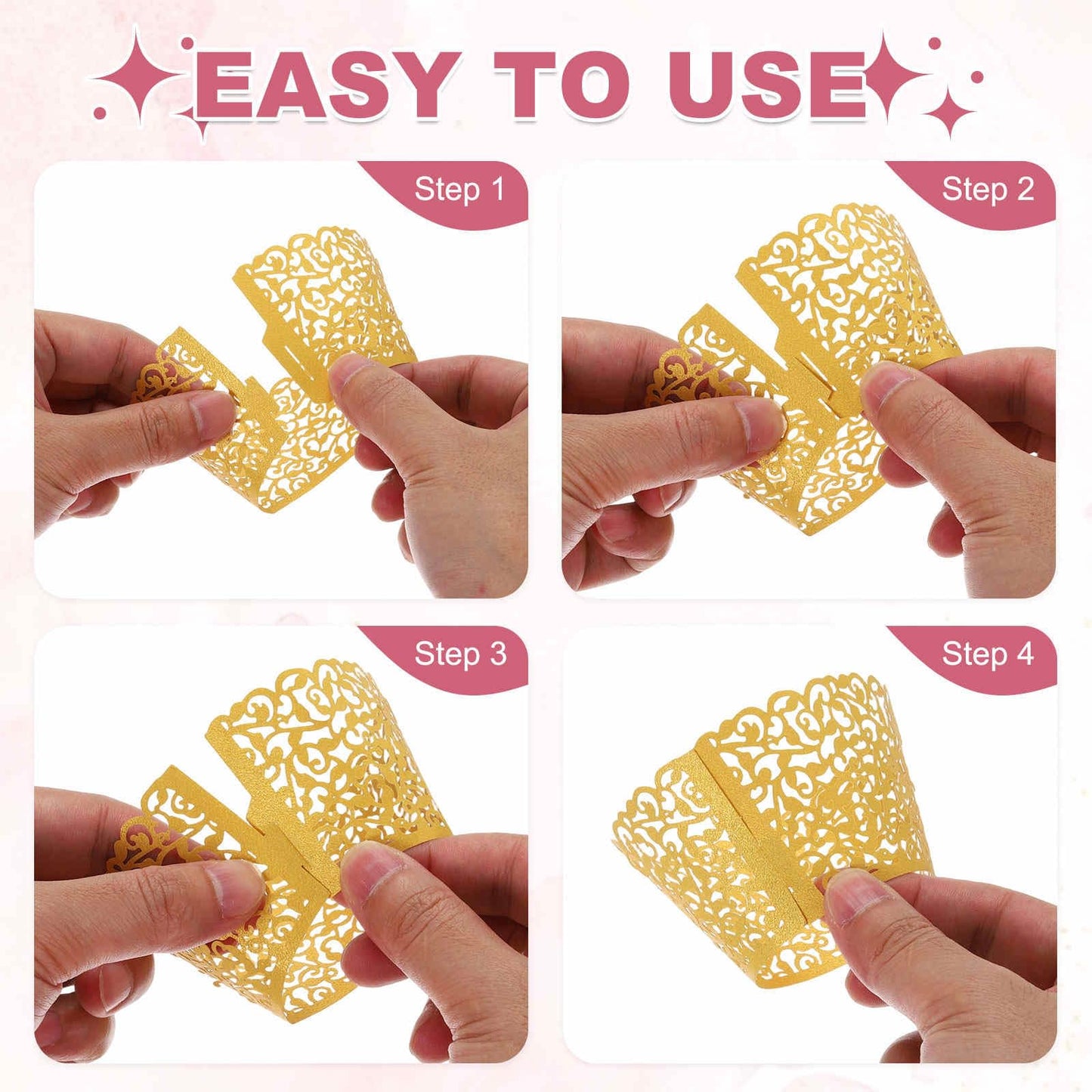 HARFINGTON 50 Pcs Lace Cupcake Liners Standard Vine Designed Hollow Out Cupcake Wraps Artistic Bake Cake Paper Cups for Anniversary Birthday Weddings Parties, Light Yellow