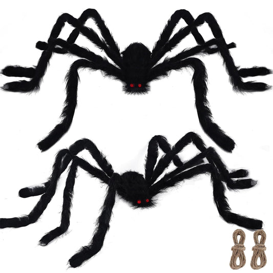 yosager Outdoor Halloween Decorations 2Pcs Realistic Giant Spiders, Huge Hairy Scary Halloween Spider Prop, Black Spooky Spider for Indoor House Outdoor Window Yard Patio Decor (60" 72")