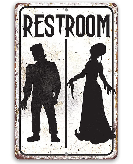 Frankenstein Restroom - Vintage Toilet and Restroom Sign, Rustic Bathroom Decorations, Washroom Accessories for Home and Halloween Stuff, 8x12 Use Indoors or Outdoors Durable Metal Sign