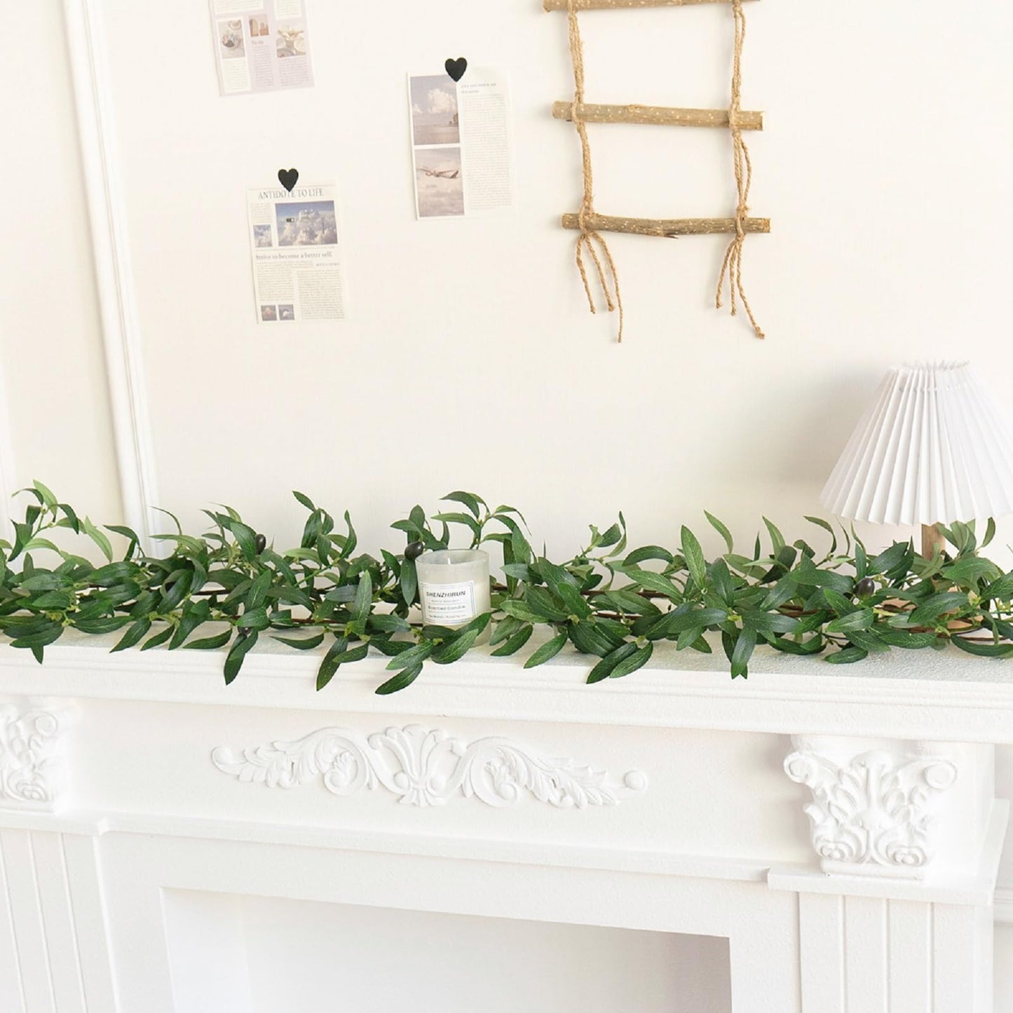 Emivery 2 Pack Artificial Olive Leaf Vine Garland, Hanging Greenery Ivy Vine Twigs Faux Olive Branches Garlands with Fruits for Wedding Backdrop Home Party Christmas Festival Decor