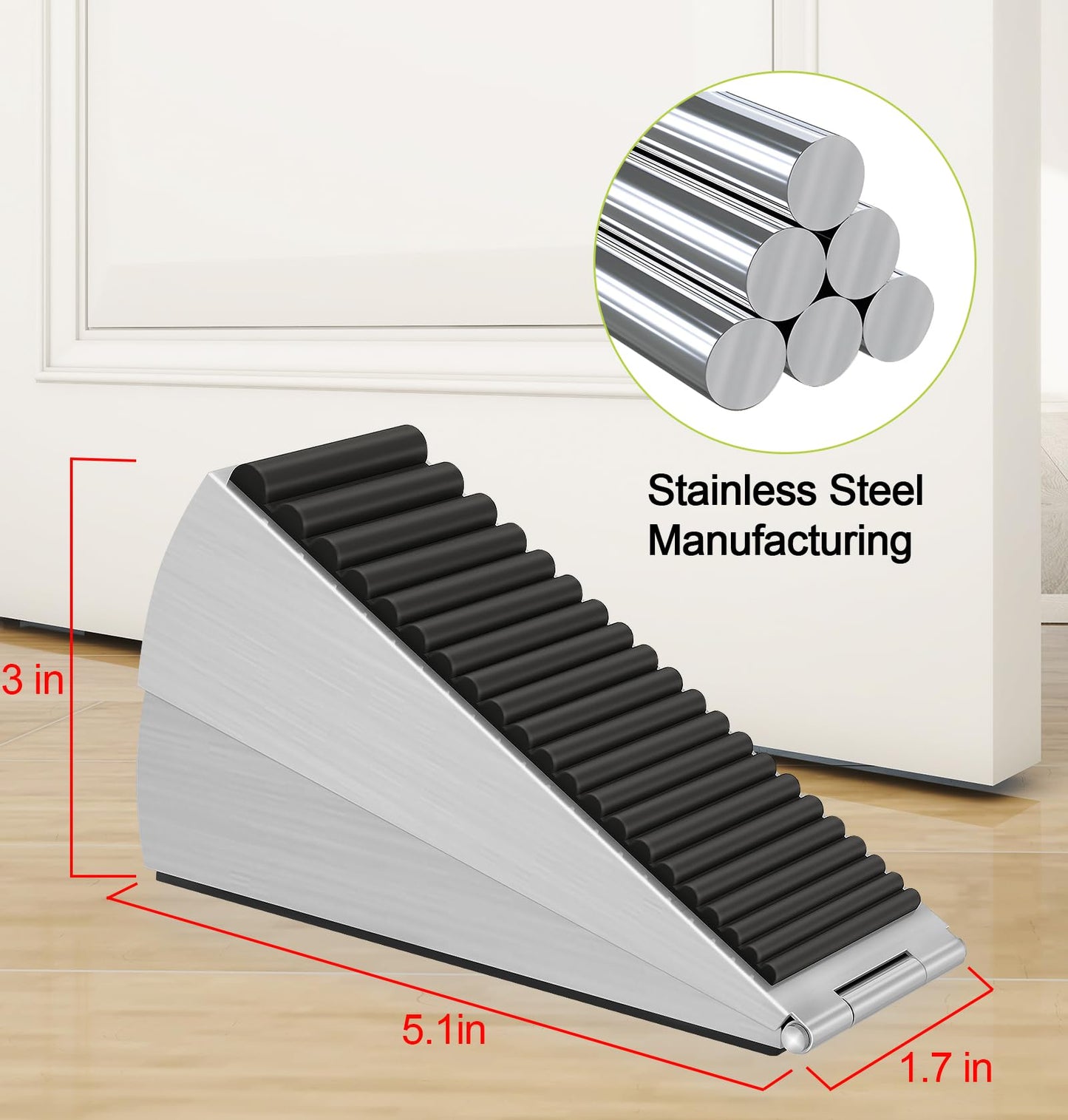 3 Pcs Adjustable Heavy Duty Spring Door Stopper, 3-Inch Metal Rubber Door Wedge, Stainless Steel Door Holder at the Bottom, Doorstop for Any Heavy Doors