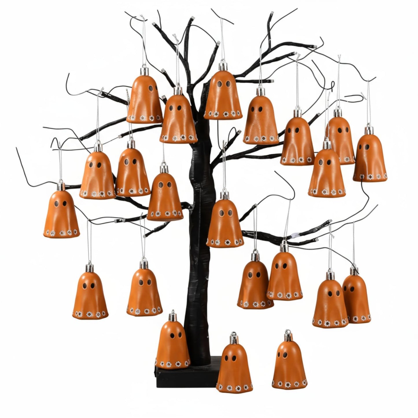 Simgoing 24 Pcs Day of The Dead Mexican Hanging Ghost Ornaments for Tree Dia De Los Muertos Halloween Small Ghost Tree Decorations Terracotta Flower Rustic Home Office Party Christmas Wreath Decor