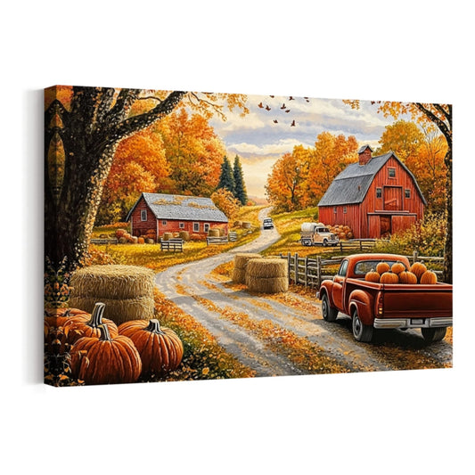 YMXDYMJSW Fall Pictures Wall Decor Pumpkin Wall Art Autumn Farmhouse Barn Canvas Prints Country Landscape Paintings for Thanksgiving Kitchen Framed (Orange,18L x 12W)