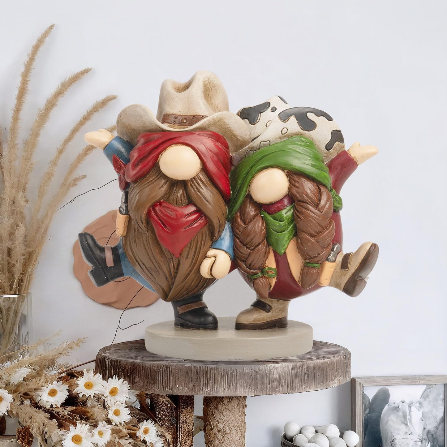 flangairy Western Cowboy Cowgirl Gnomes Decor, 5.1x4.9 Inchs Resin Figurines Southwestern Table Shelf Desk Indoor Decorations for Home, Cowboy Gifts