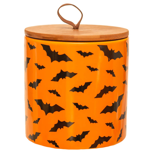 Boston International Halloween Ceramic Cannister with Lid, 5.75" x 5", Bats