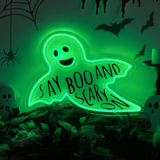Ghost Neon Signs, Green Neon Lights Decorations, USB/Battery Powered Led Neon Sign for Wall Decor, Bedroom, Bar, Party